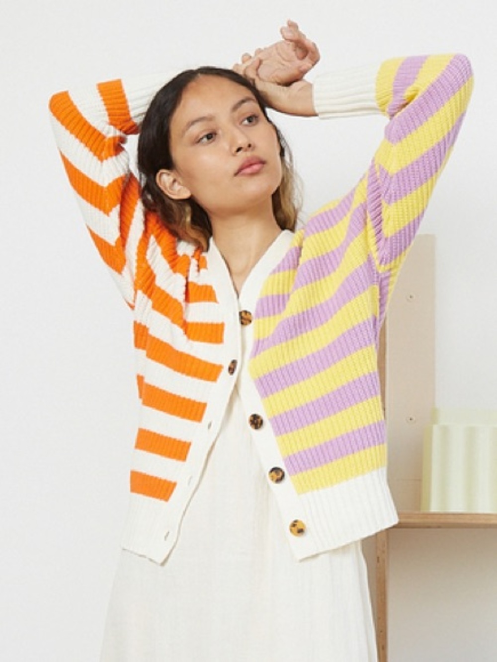 STAUD Essex Cardigan Cabana Stripe Orange Multi Cotton Size Medium